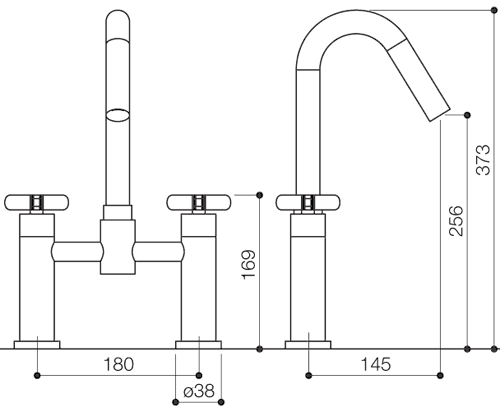 Technical image of Mayfair Loli Bath Filler Tap (High Spout, Chrome).