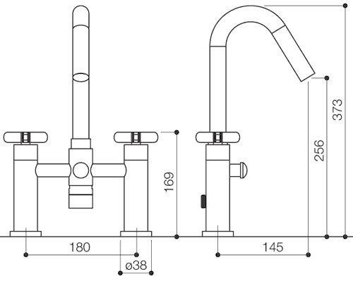 Technical image of Mayfair Loli Bath Shower Mixer Tap With Shower Kit (High Spout).