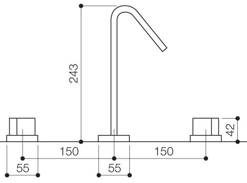 Technical image of Mayfair Milo 3 Tap Hole Bath Filler Tap (Chrome).