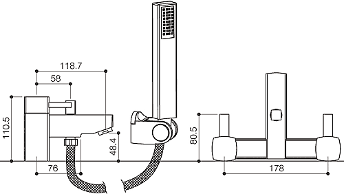 Technical image of Mayfair QL Bath Shower Mixer Tap With Shower Kit (Chrome).