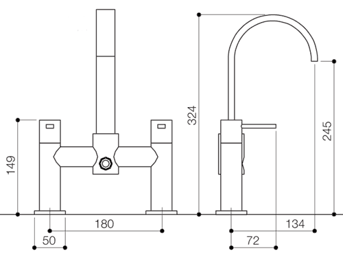 Technical image of Mayfair Wave Bath Shower Mixer Tap With Shower Kit (High Spout).