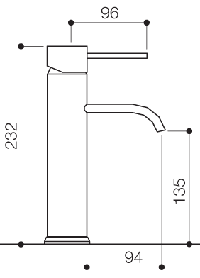 Technical image of Mayfair Wave Basin Mixer Tap, Freestanding, 232mm High (Chrome).