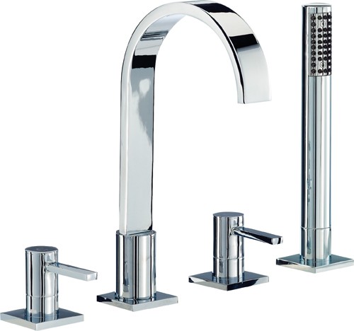 Larger image of Mayfair Wave 4 Tap Hole Bath Shower Mixer Tap With Shower Kit (Chrome).