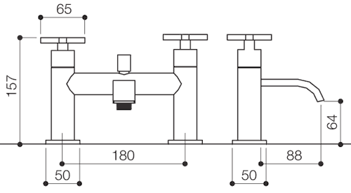 Technical image of Mayfair Surf Bath Shower Mixer Tap With Shower Kit (Chrome).