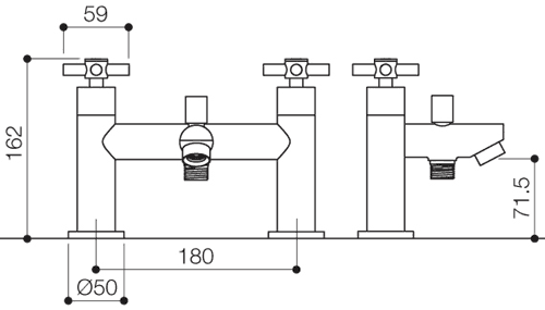 Technical image of Mayfair Series C Bath Shower Mixer Tap With Shower Kit (Chrome).