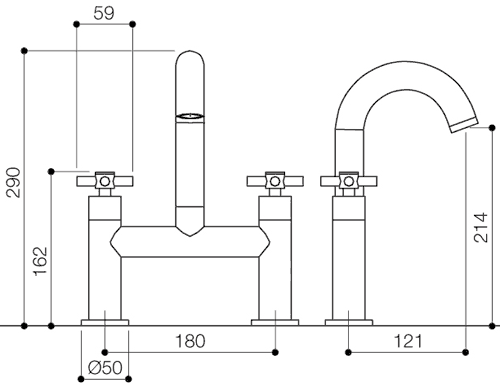 Technical image of Mayfair Series C Bath Filler Tap (High Spout, Chrome).