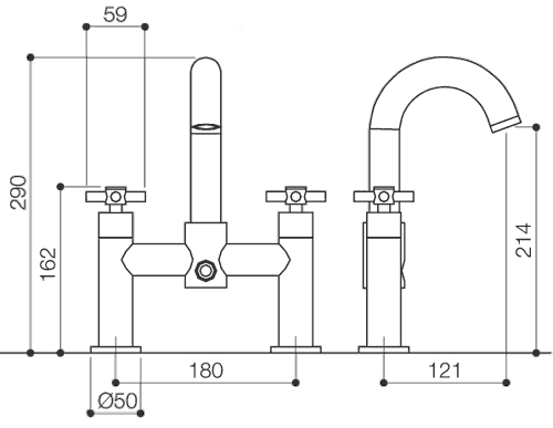 Technical image of Mayfair Series D Bath Shower Mixer Tap With Shower Kit (High Spout).