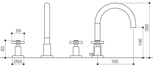 Technical image of Mayfair Series D 4 Tap Hole Bath Shower Mixer Tap With Shower Kit (Chrome).