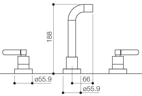 Technical image of Mayfair Stic 3 Tap Hole Wall Mouted Basin Mixer Tap (Chrome).