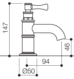 Technical image of Mayfair Tait Lever Bath Taps (Pair, Chrome).