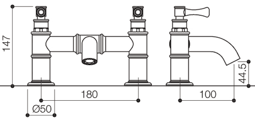 Technical image of Mayfair Tait Lever Bath Filler Tap (Chrome).