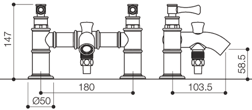 Technical image of Mayfair Tait Lever Bath Shower Mixer Tap With Shower Kit (Chrome).