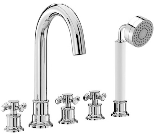 Larger image of Mayfair Tait Cross 5 Tap Hole Bath Shower Mixer Tap With Shower Kit (Chrome).