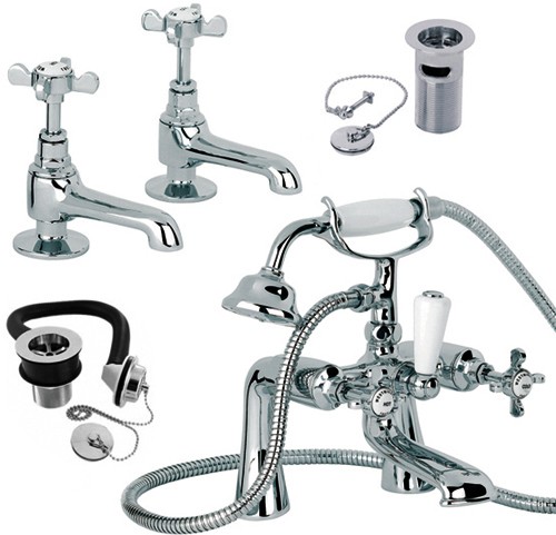 Larger image of Mayfair Westminster Basin & Bath Shower Mixer Tap Pack With Wastes.