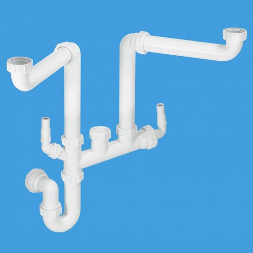 Larger image of McAlpine Plumbing 1 1/2" Double Bowl Space Saver Plumbing Kit.