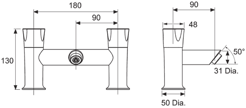 Technical image of Mira Discovery Deck Mounted Bath Filler Tap (Chrome).