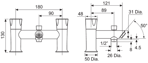 Technical image of Mira Discovery Deck Mounted Bath Shower Mixer Tap (Chrome).