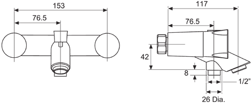 Technical image of Mira Discovery Wall Mounted Bath Shower Mixer Tap (Chrome).