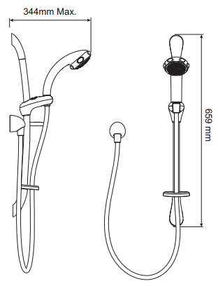 Technical image of Mira Eco Slide Rail Kit With 1.75m Hose (Water Saving, Chrome).