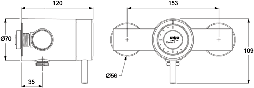 Technical image of Mira Element Exposed Thermostatic Shower Valve (Chrome).