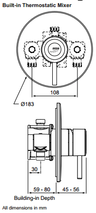 Technical image of Mira Element Concealed Thermostatic Shower Valve With Round Shower Head.