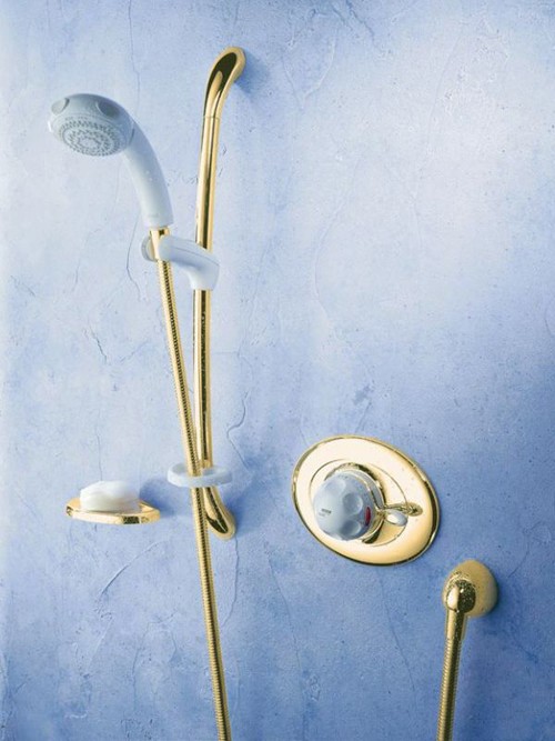 Larger image of Mira Excel Concealed Thermostatic Shower Kit & Slide Rail in White & Gold.