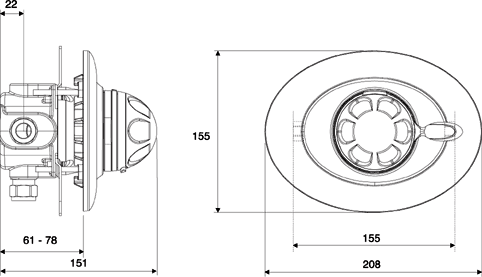 Technical image of Mira Excel Concealed Thermostatic Shower Valve Only.