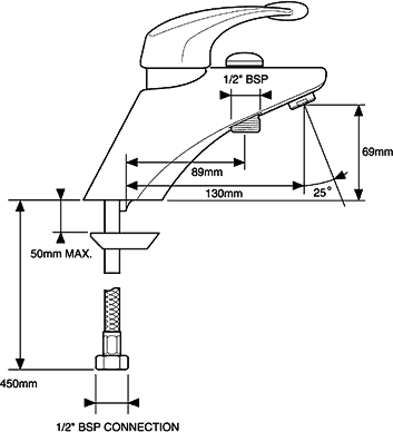 Technical image of Mira Excel 1 Tap Hole Bath Shower Mixer Tap With Shower Kit (Chrome).