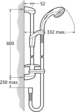 Technical image of Mira Extra Thermostatic Bath Shower Mixer Tap With Slide Rail Kit.