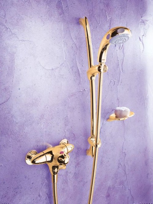 Larger image of Mira Fino Exposed Thermostatic Shower Kit with Slide Rail in Gold.