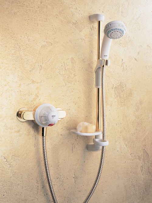 Larger image of Mira Combiforce 415 Exposed Shower Kit with Slide Rail in White & Gold.