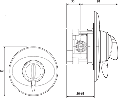 Technical image of Mira Gem88 Concealed Manual Shower Valve With Shower Head & Soap Dish.