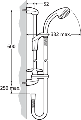 Technical image of Mira Gem88 Exposed Manual Shower Valve With Slide Rail, Handset & Hose.