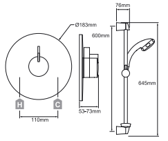 Technical image of Mira Miniduo Concealed Thermostatic Shower Valve With Eco Slide Rail Kit.