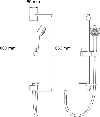 Technical image of Mira Minilite Exposed Thermostatic Shower Valve With Shower Kit (Chrome).