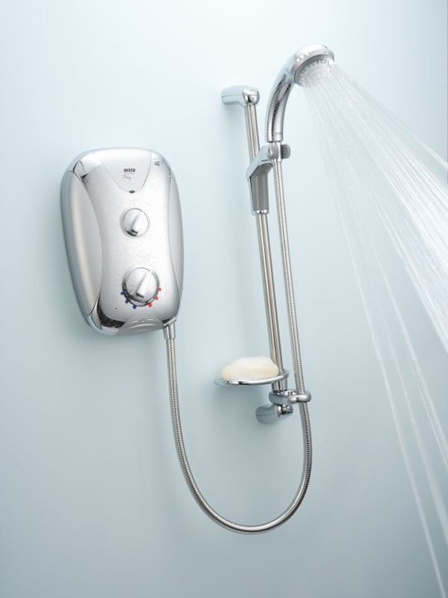 Larger image of Mira Electric Showers Mira Play 9.5kW in satin chrome with chrome panel.