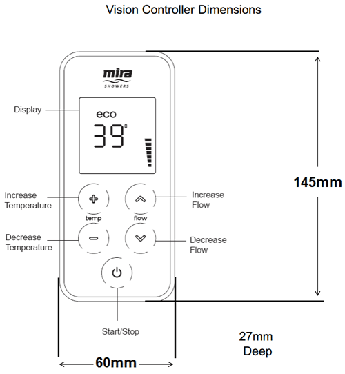 Technical image of Mira Vision Wireless Remote Controller Only (White & Chrome).
