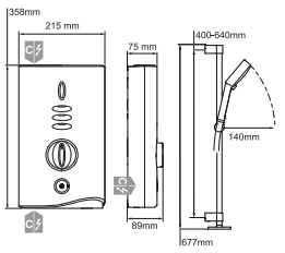 Technical image of Mira Electric Showers Sport Max Electric Shower With Airboost 9.0kW (W/C).