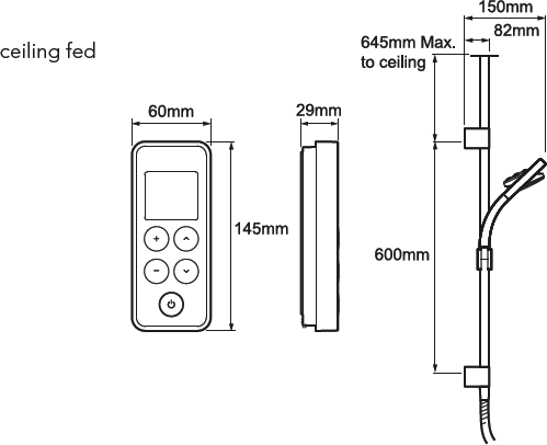 Technical image of Mira Vision Ceiling Fed Digital Shower (Pumped, White & Chrome).