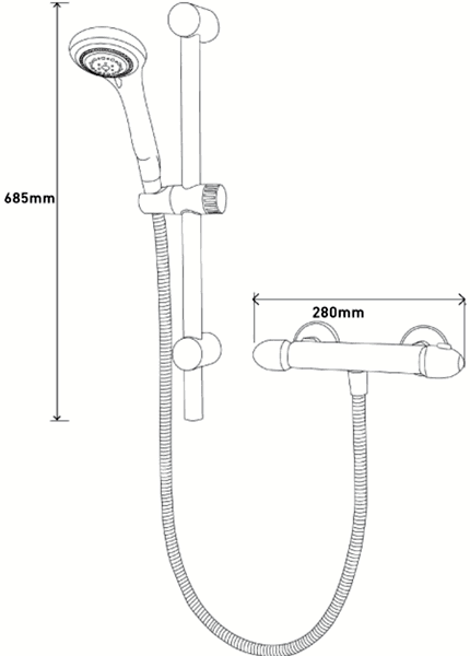 Technical image of MX Showers Options Spritz Bar Shower Valve With Slide Rail Kit.