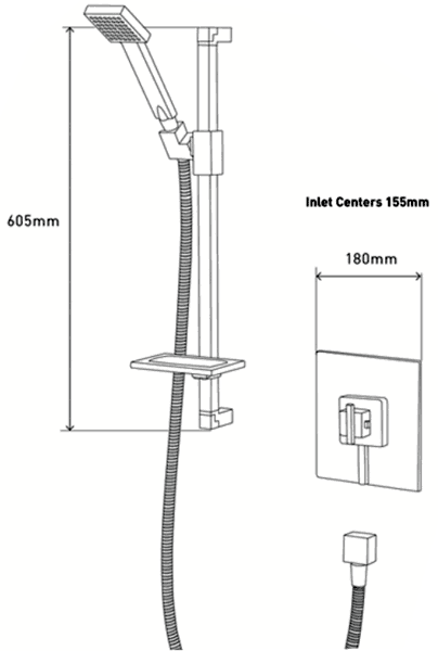 Technical image of MX Showers Atmos Edge Square Shower Valve With Slide Rail Kit.