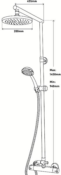 Technical image of MX Showers Atmos Azure Bar Shower Valve With Rigid Riser Kit.