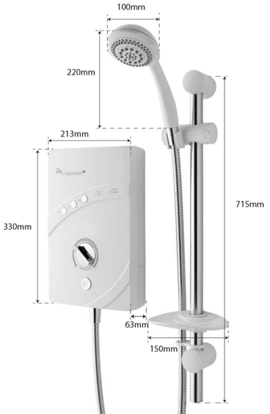 Technical image of MX Showers InspiratIon QI Electric Shower (10.5kW, White & Chrome).