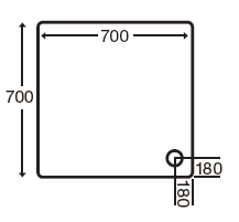 Technical image of MX Trays Stone Resin Square Shower Tray. 700x700x110mm.