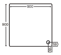 Technical image of MX Trays Stone Resin Square Shower Tray. 900x900x110mm.