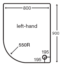 Technical image of MX Trays Easy Plumb Stone Resin Offset Quad Tray. 900x800 (Right Hand).