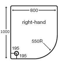 Technical image of MX Trays Easy Plumb Stone Resin Offset Quad Tray. 1000x800 (Left Hand).