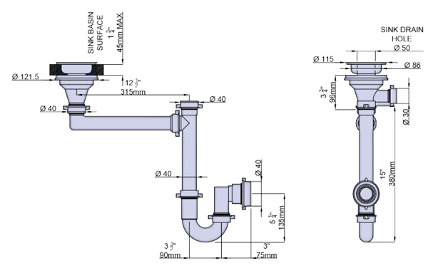 Technical image of Perrin & Rowe Wastes Single Bowl Sink Waste (English Bronze, No Overflow)