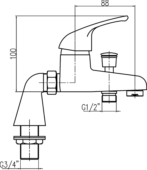 Technical image of Nuie Eon Eon Bath Shower Mixer Tap With Shower Kit (Chrome).