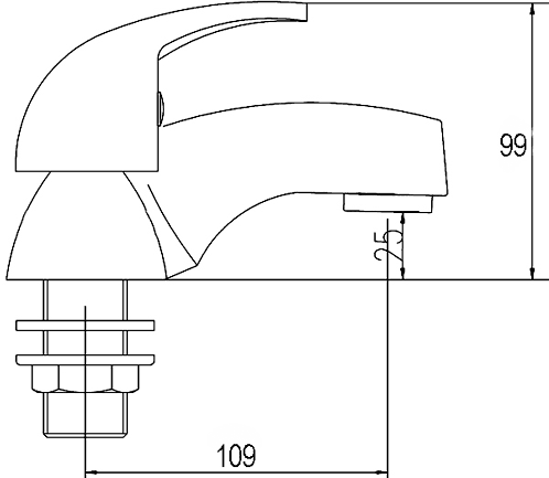 Technical image of Crown D-Type Bath Filler Tap (Chrome).